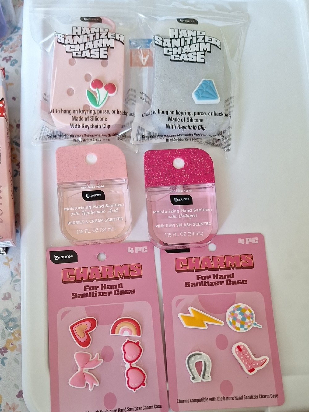 b.pure Pink Hand Sanitizer Case with Charms Set